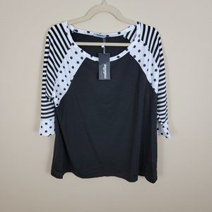 Black and White Polka-Dot/Stripes -Zeagoo 3/4 Sleeves - New with tags - Size XXL